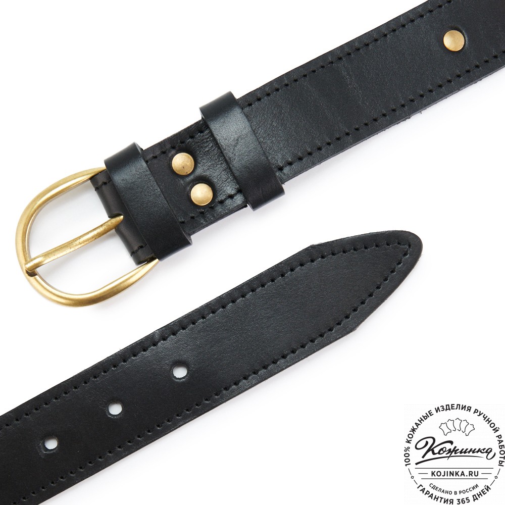 Кожаный мужской ремень "Анри Нью" (чёрный с пистонами)